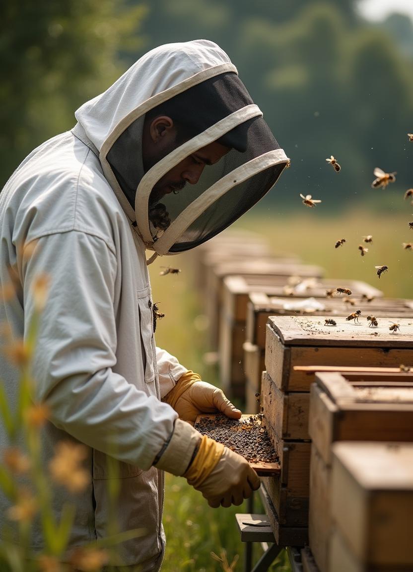 http://Honey%20Land%20|%20Beekeeper%20wearing%20a%20veil